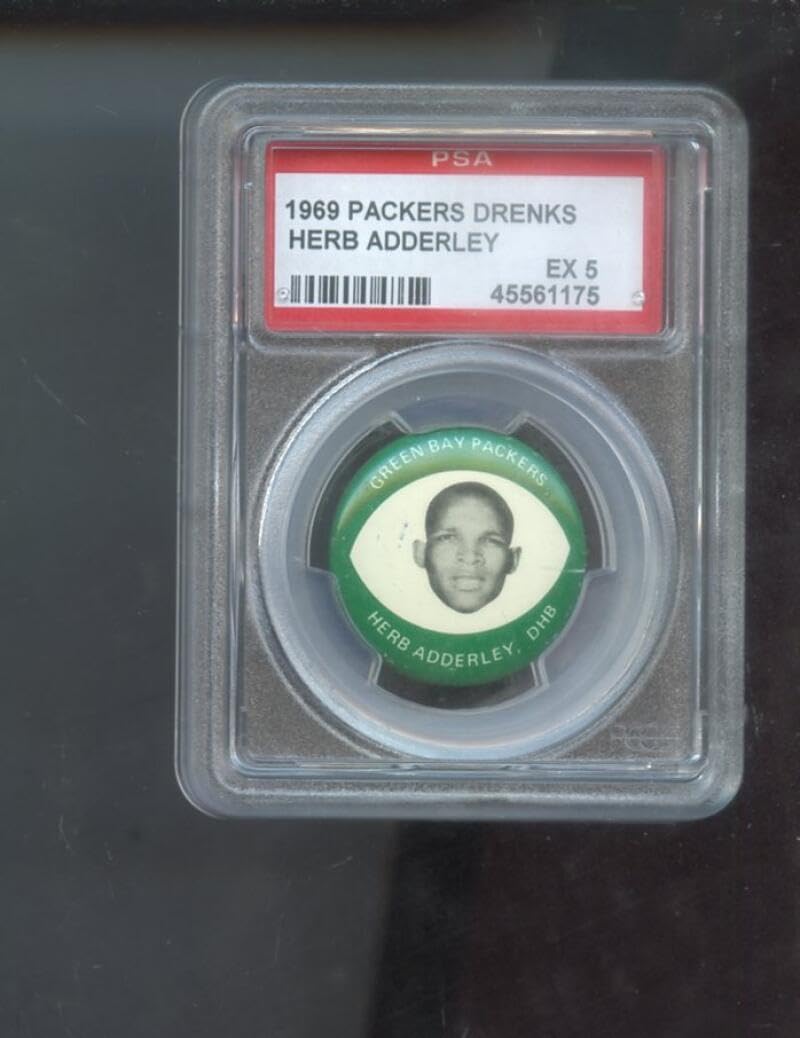 1969 Drenks Potato Chip Herb Adderley Pin Pinback Button PSA 5 Graded Football Card Green Bay Packers Chips NFL