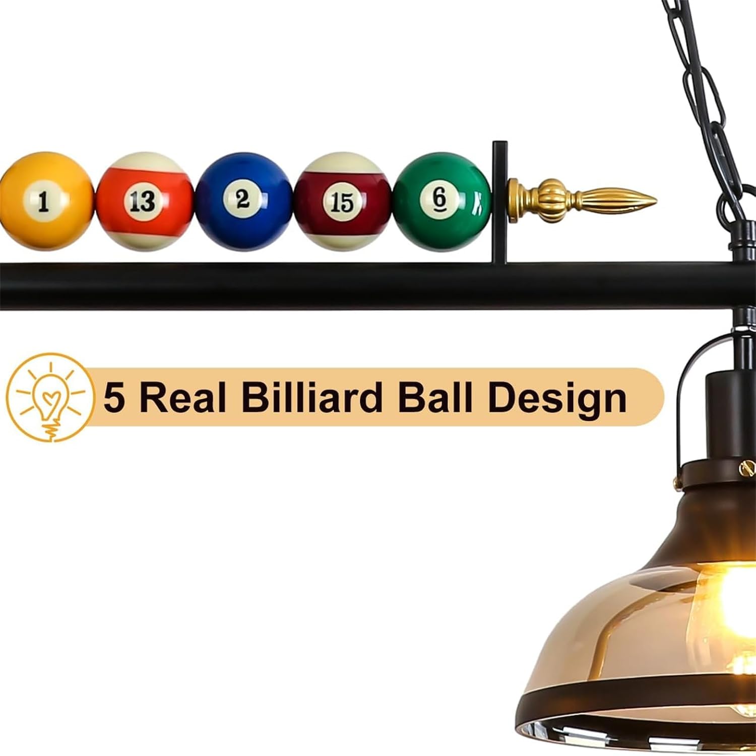 Billiard Pool Table Lights Hanging Light Over Pool Table, for 7'-8' Table with Glass Shades and Billiard Ball Decor, for Gaming Room Living Room Kitchen, 2-Light
