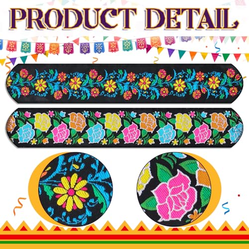 2 Pcs Embroidered Mexican Belt for Women Dress Day of The Dead Traditional Adjustable Belt with Colorful Embroidered Flowers for Women Day of The Dead Halloween Dress Party3