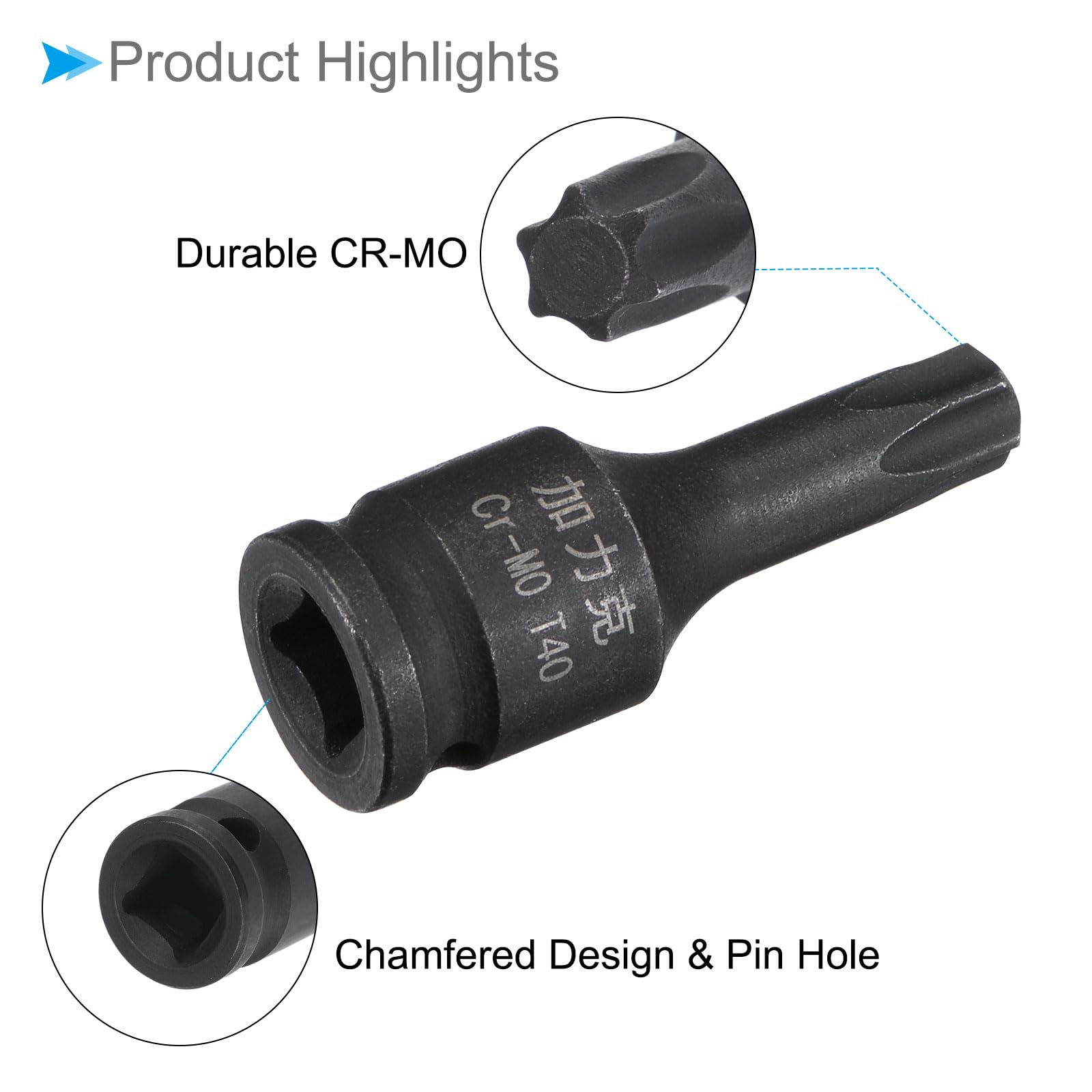 CoCud Impact Torx Bit Socket, T40 1/4" Square Drive 35mm Length, CR-MO Chamfer Design Pin Hole 6 Point Star Socket Bit - Image 4