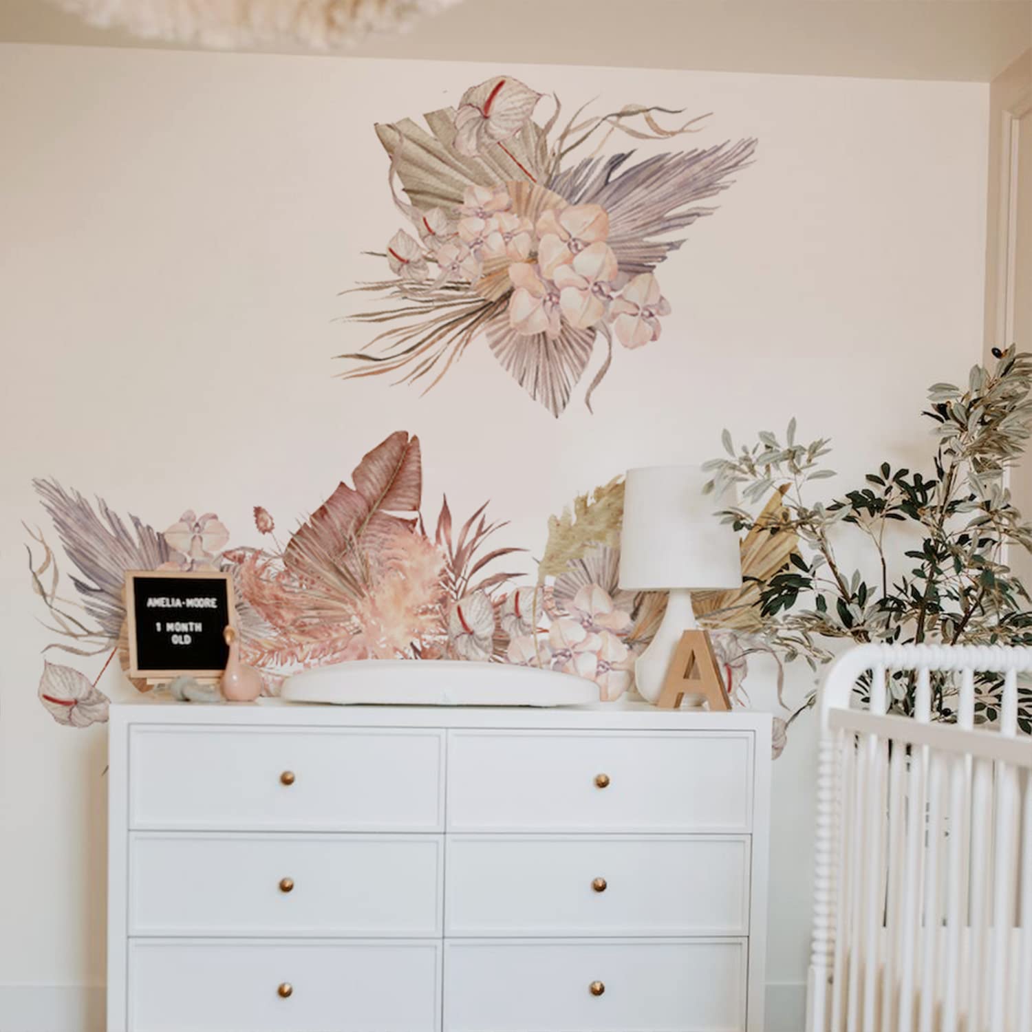 Adesivi Murali Foglie Di Palma E Crisantemi - Decorazione Boho Per Camera Bambini, 39 Pezzi - Foto 5