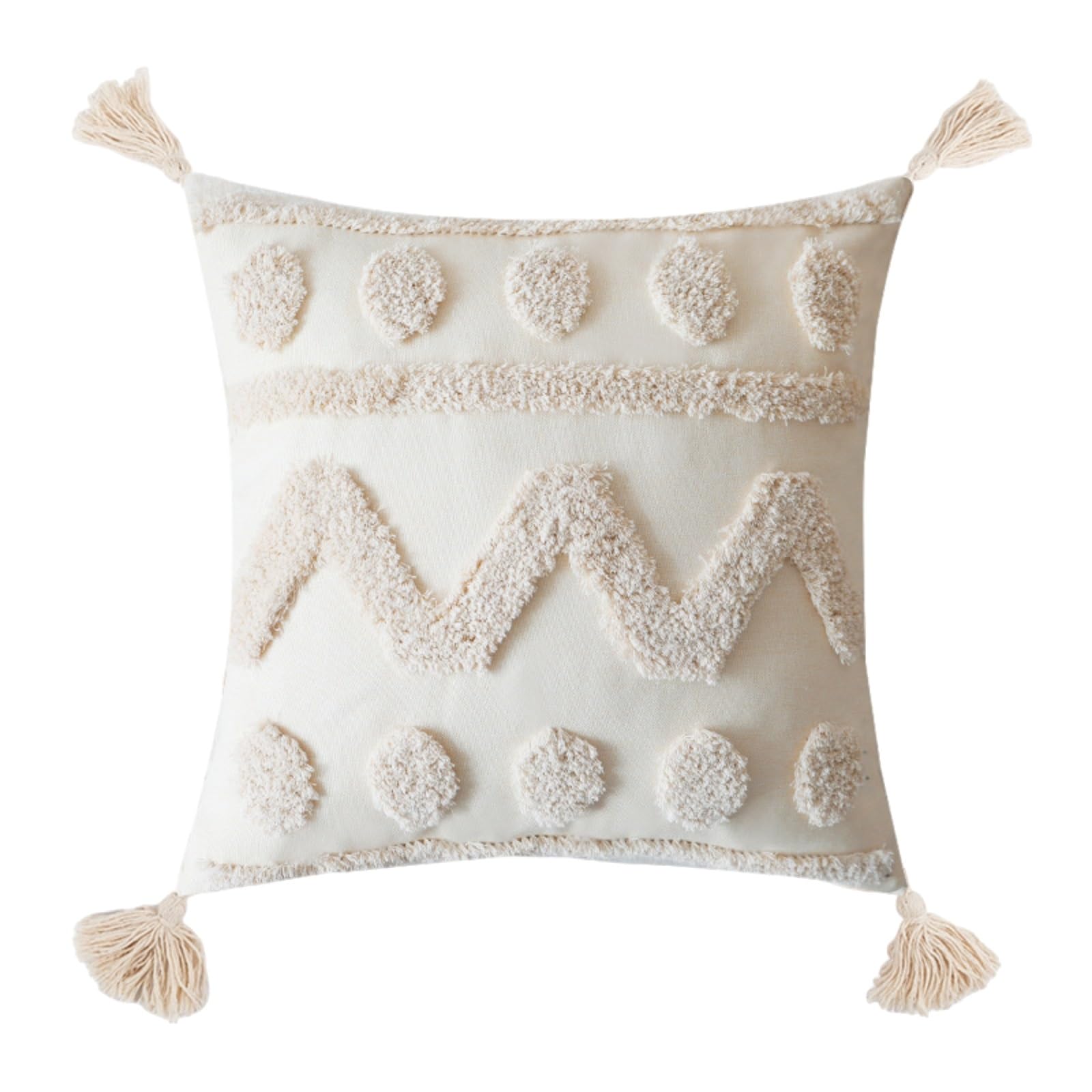 Housse coussin bohème beige style campagnard chic 30x50 cm pour déco salon cocooning