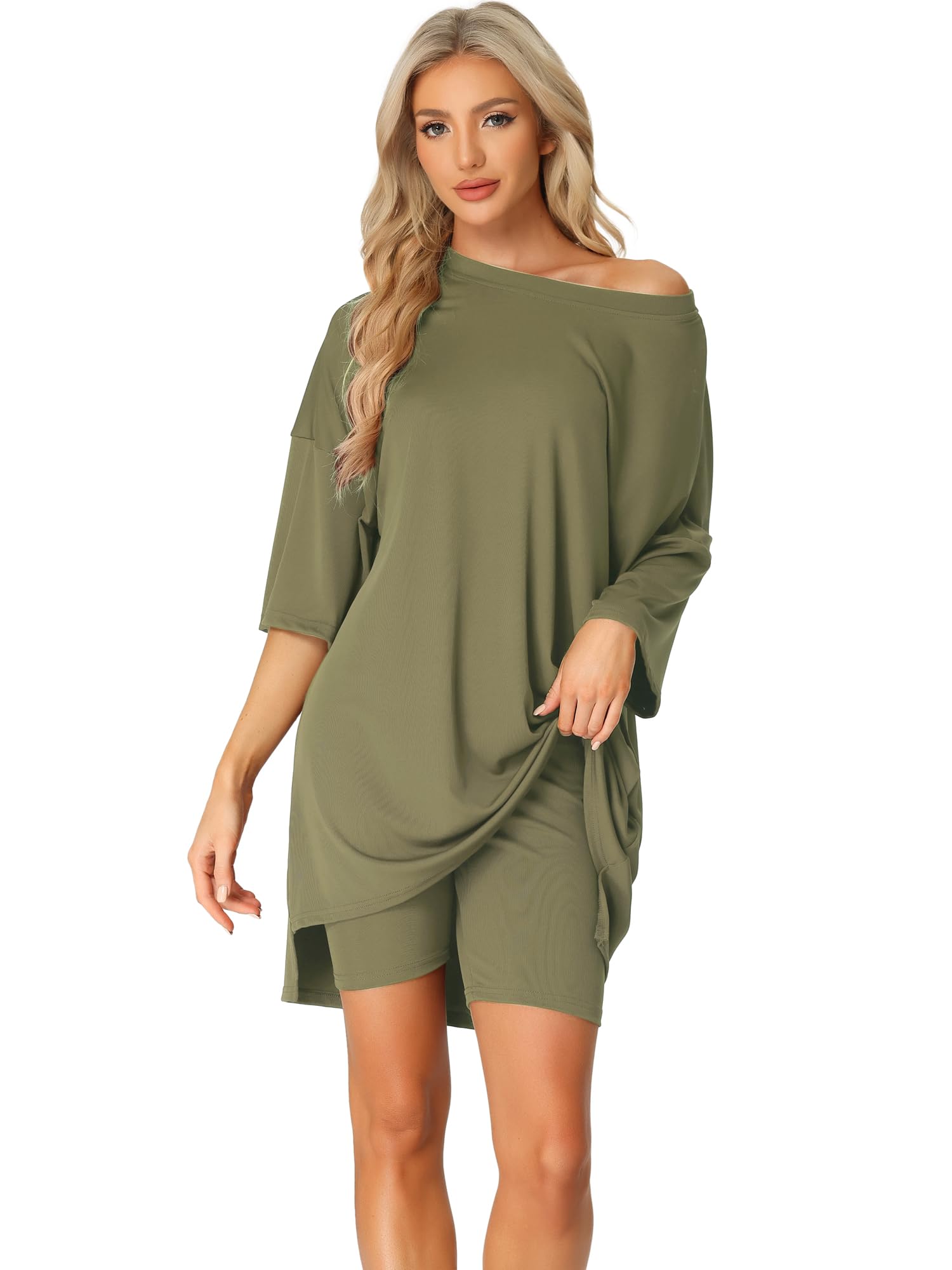 cheibear Womens Oversized Lounge Set Plus Size Workout Sweatsuits 2025 T-Shirt with Biker Shorts Outfits Sets