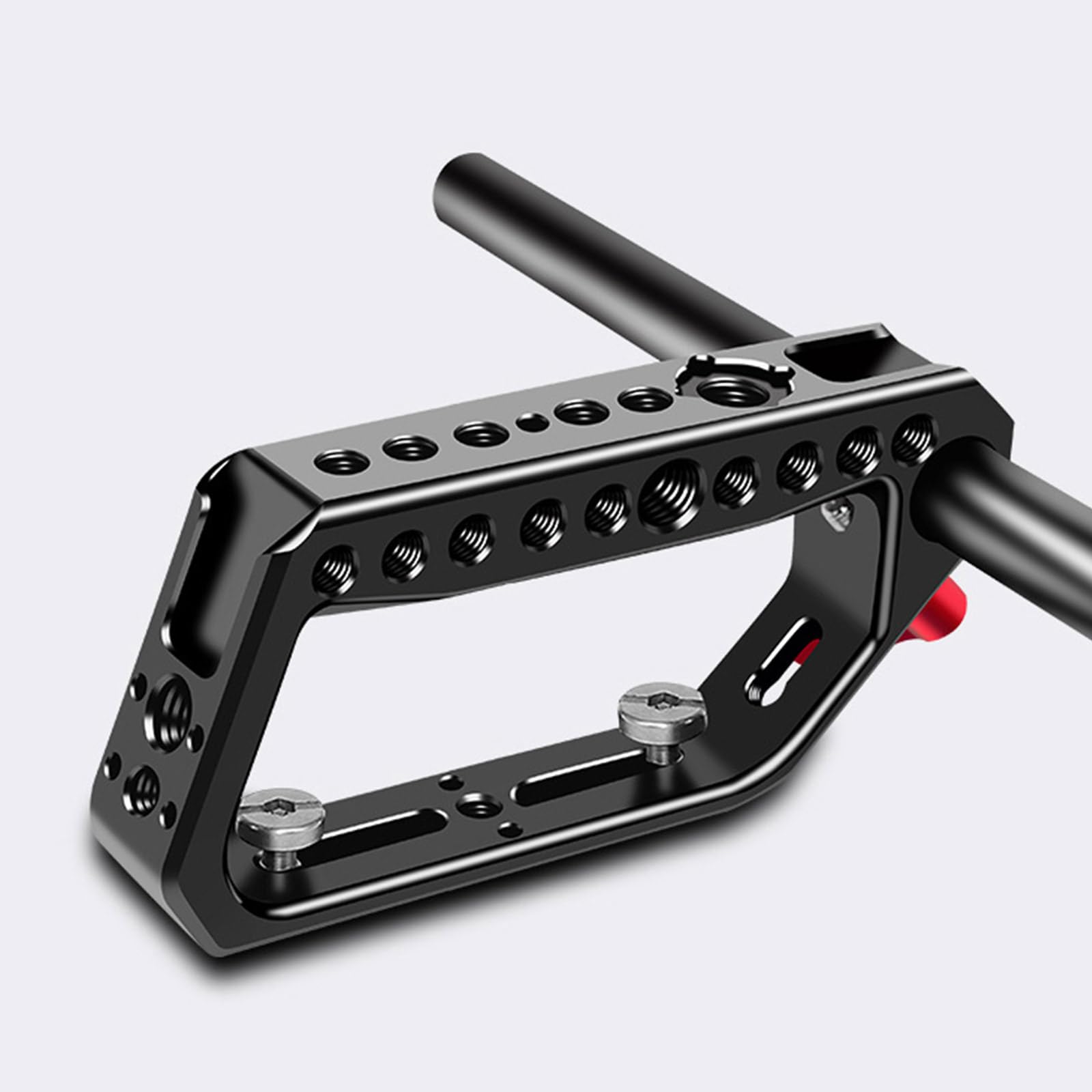 Jaula de cámara DSLR con forma de anillo ergonómico con mango superior y doble ranura de zapata fría de 1/4 orificio de tornillo reforzado jaula de cámara de aleación de aluminio