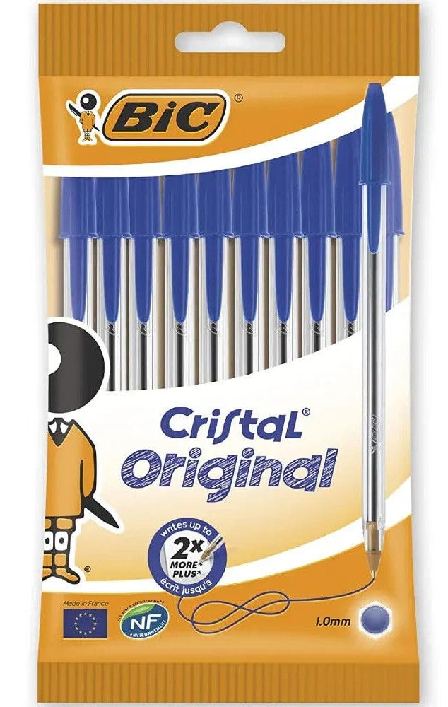 BIC Cristal Original Ballpoint Pen Medium Point, No Smear, Ideal for Office and School, Pack of 8 (Original Cristal Blue Ink (1.0mm)