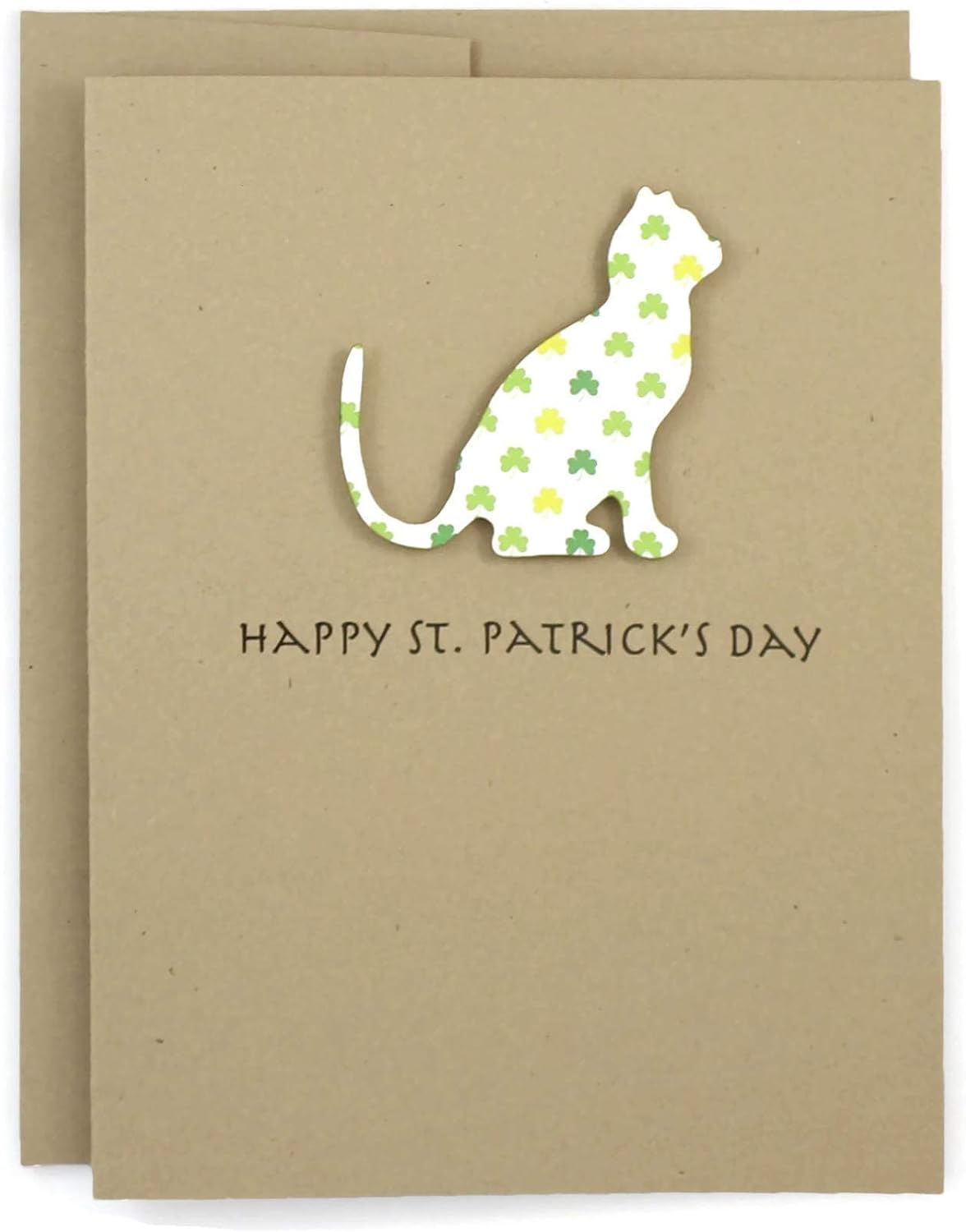 Cat St. Patrick's Day Notecard Pack of 10 | Colored Shamrock Pattern | Cat Greeting Cards | Handmade