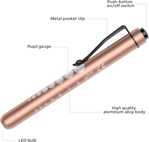 Miniatura 8 de RISEMART Luces para bolígrafos para enfermeras, paquete de 2 luces médicas reutilizables con medidor de pupila y regla, luz blanca LED para