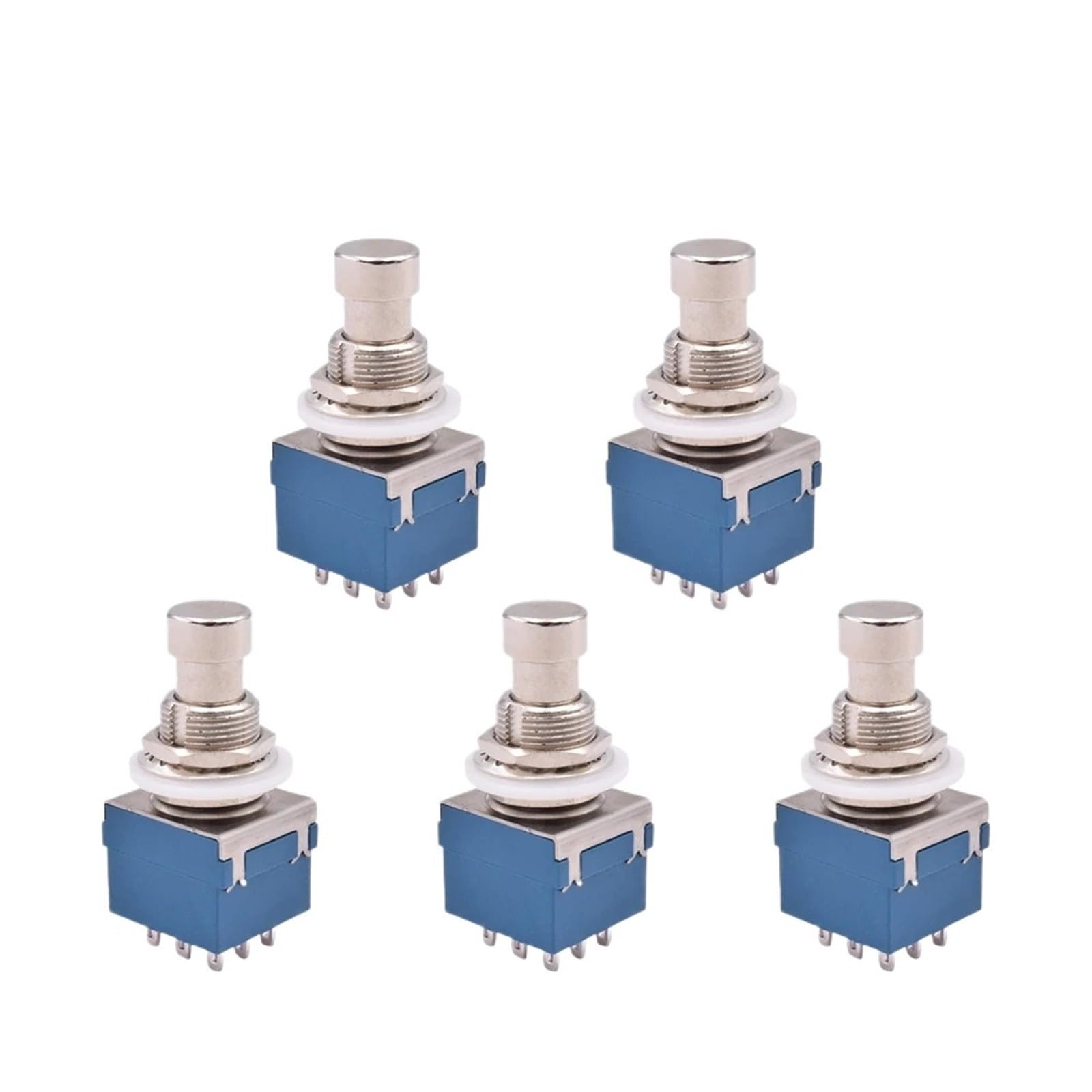 Interruptor de pie 3PDT de 9 pines para pedal de efectos guitarra con terminal de soldadura enclavamiento 5 uds