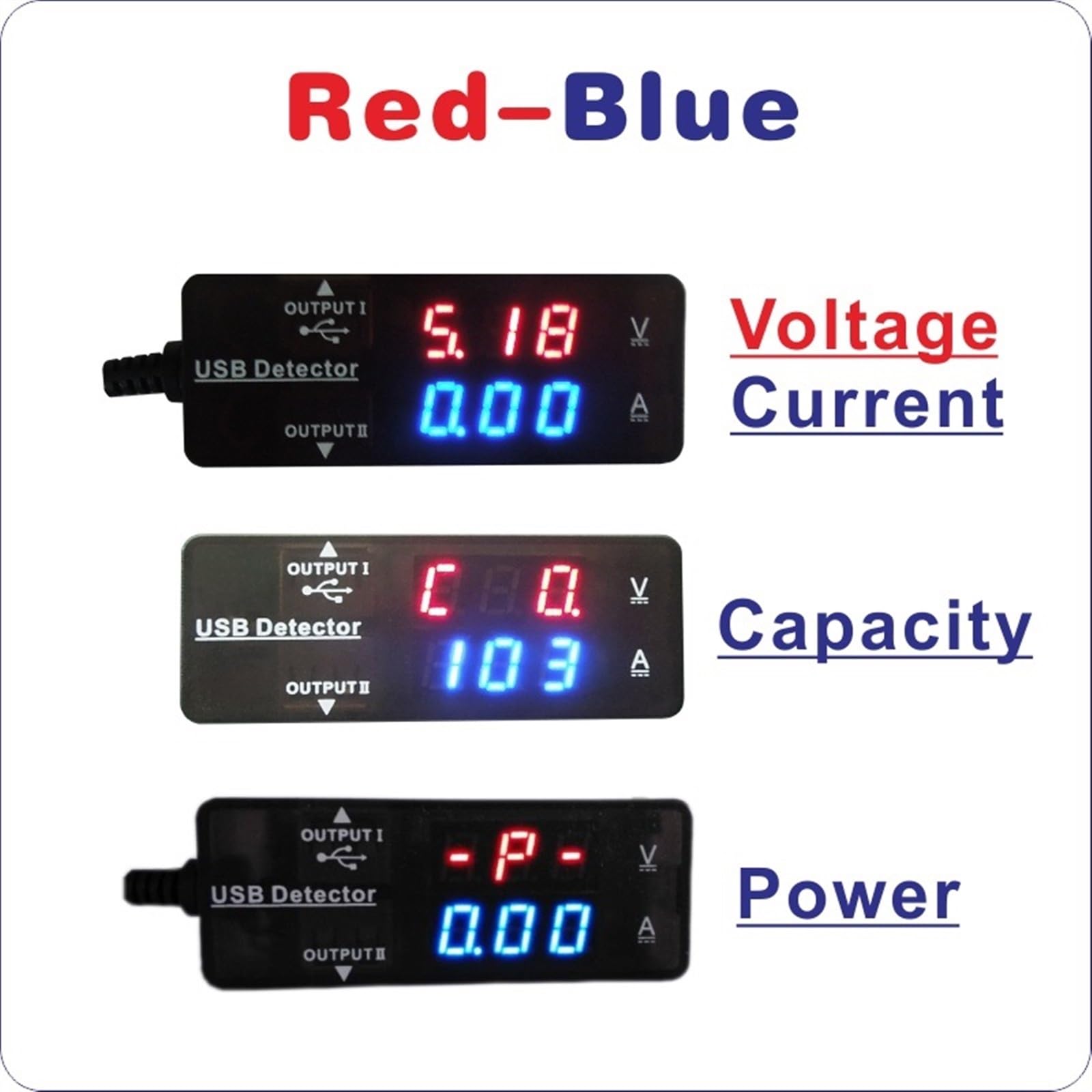 Akcesoria elektroniczne LED cyfrowe mierniki napięcia ładowarka USB miernik napięcia tester prądu czujnik mocy (czerwony-niebieski)