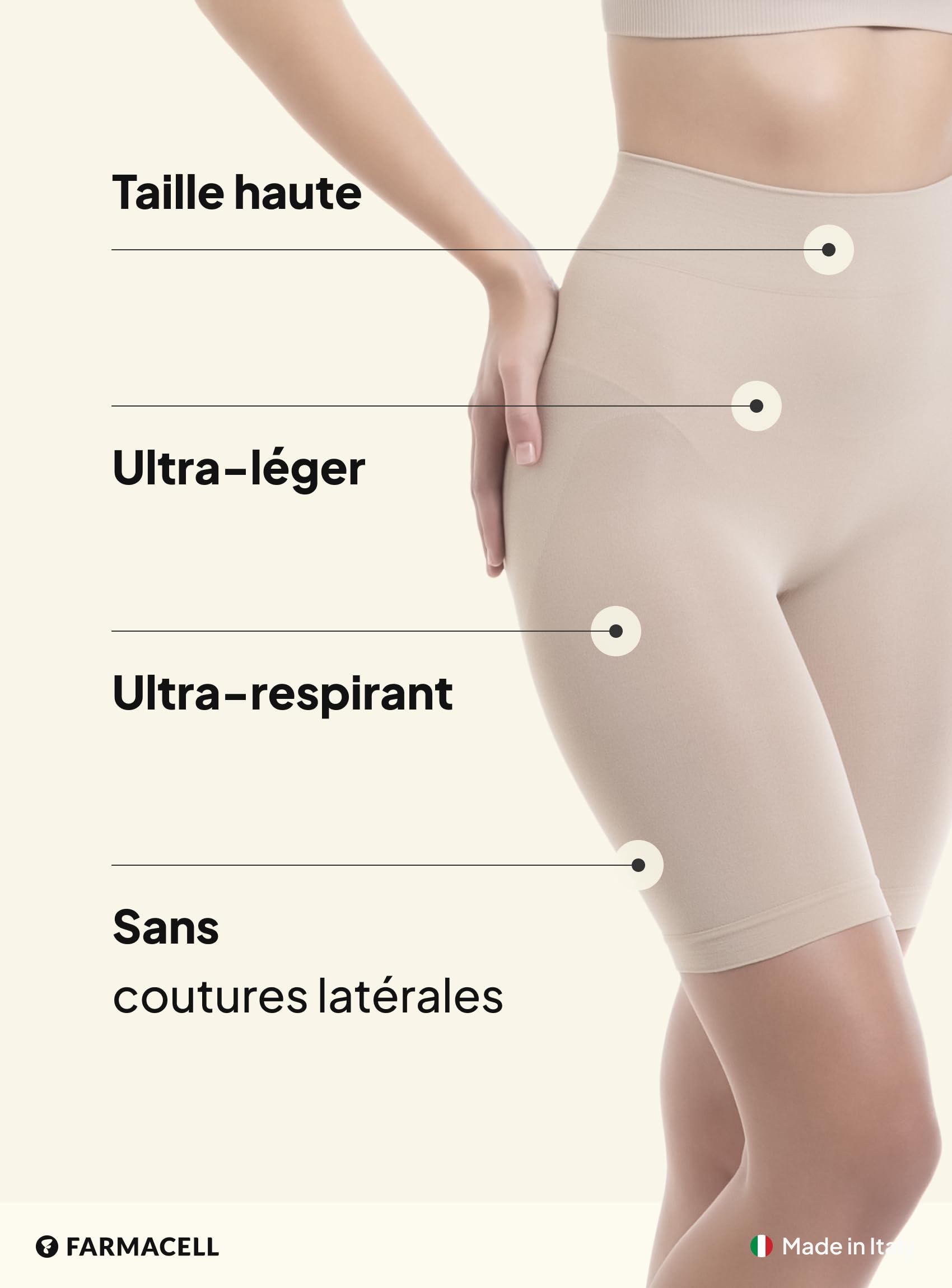 Farmacell Panty Femme Gainant Push-Up, Léger et Ultra-Respirant, Made in Italy, 603B