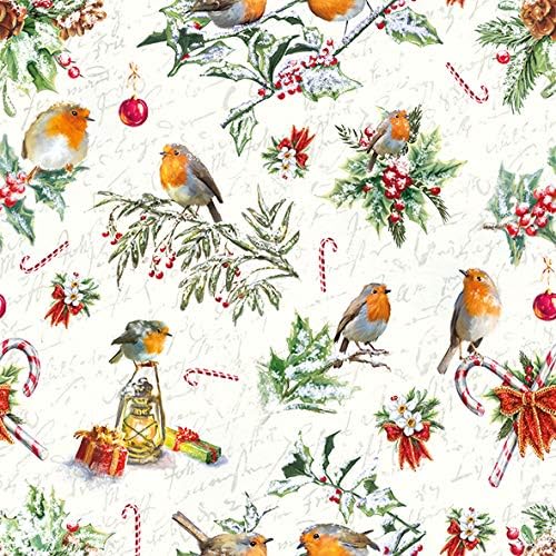 Ambiente Christmas Napkin 33cm Robins and Christmas Ornaments FSC Mix Serviettes