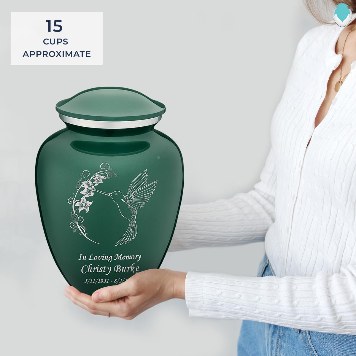 Geturns - Adult Personalized Humming Bird Cremation Urns for Human Ashes I Large Green Funeral Urn for Men and Women I 200 lbs