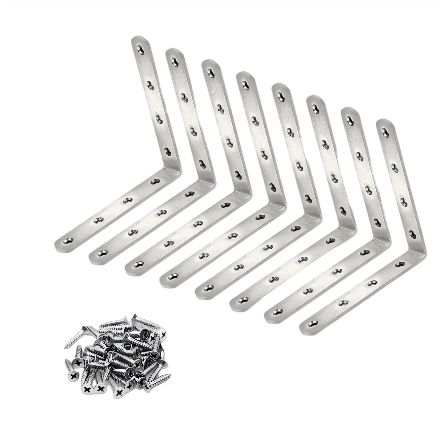 8 Pack 5x5 Inch Stainless Steel L Bracket Heavy Duty - Solid Corner Shelf Brackets for Wood Shelves, Metal Right Angle Brace, Silver Corner Mount Supports