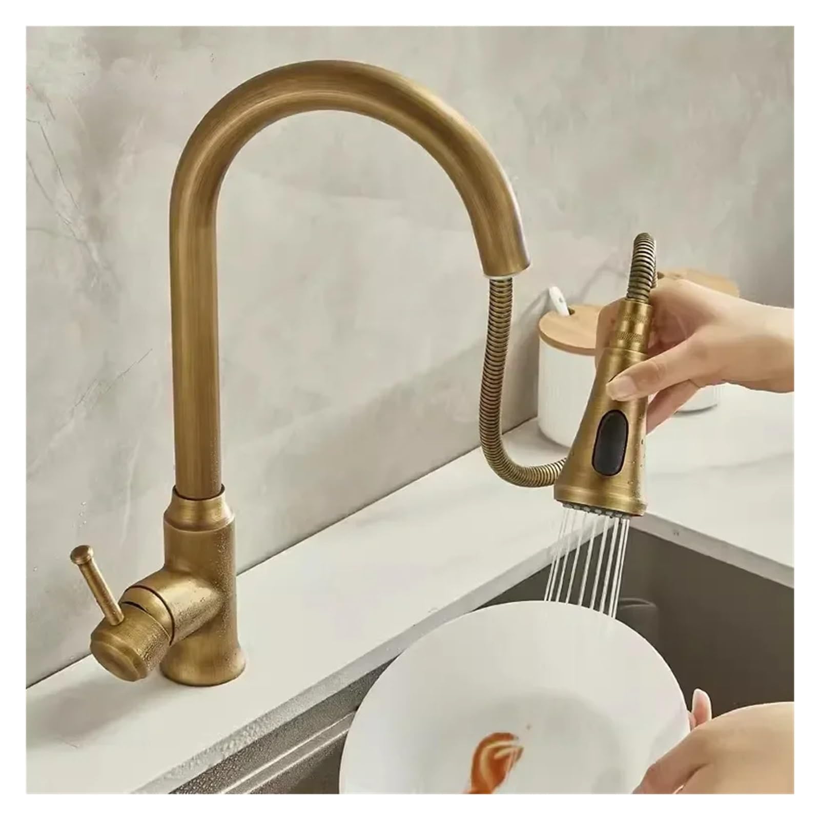Grifo mezclador para fregadero, grifo de cocina extraíble, giratorio de 360 grados de latón antiguo para un uso fácil, diseño moderno para tu hogar