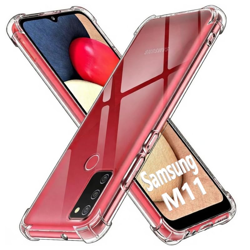 Image of Lustree Back Cover Transparent Case Compatible with Samsung Galaxy M11 | Clear + TPU Case with 4 Corner Air Cushion Protection & Camera Protection | Slim& Stylus Cover