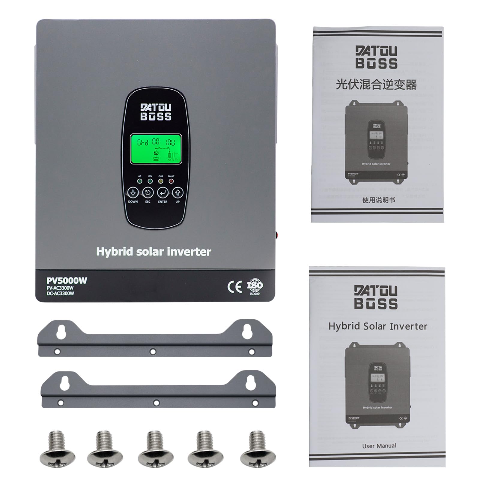 DATOUBOSS Onduleur Hybride Solaire 3300W à Onde Sinusoïdale Pure, Convertisseur 24V DC vers 230V AC avec Régulateur 120A MPPT, Protection BMS, pour Batteries Plomb-Acide & Lithium, Système Off-Grid