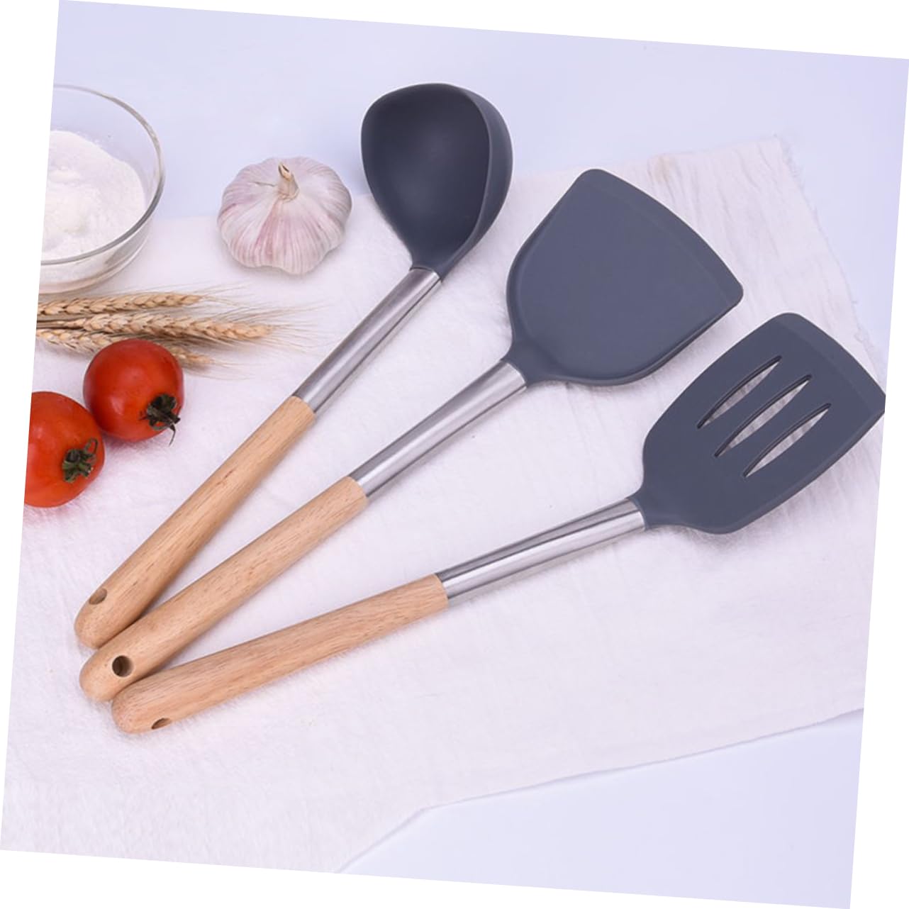 ABOOFAN 3 Stück Edelstahl Löffel Edelstahl Löffel Küchenkelle Weihnachts Stuffies Für Die Einweihungsfeier Mit Langem Griff Ergonomischer Griff Holzgriff Antihaft