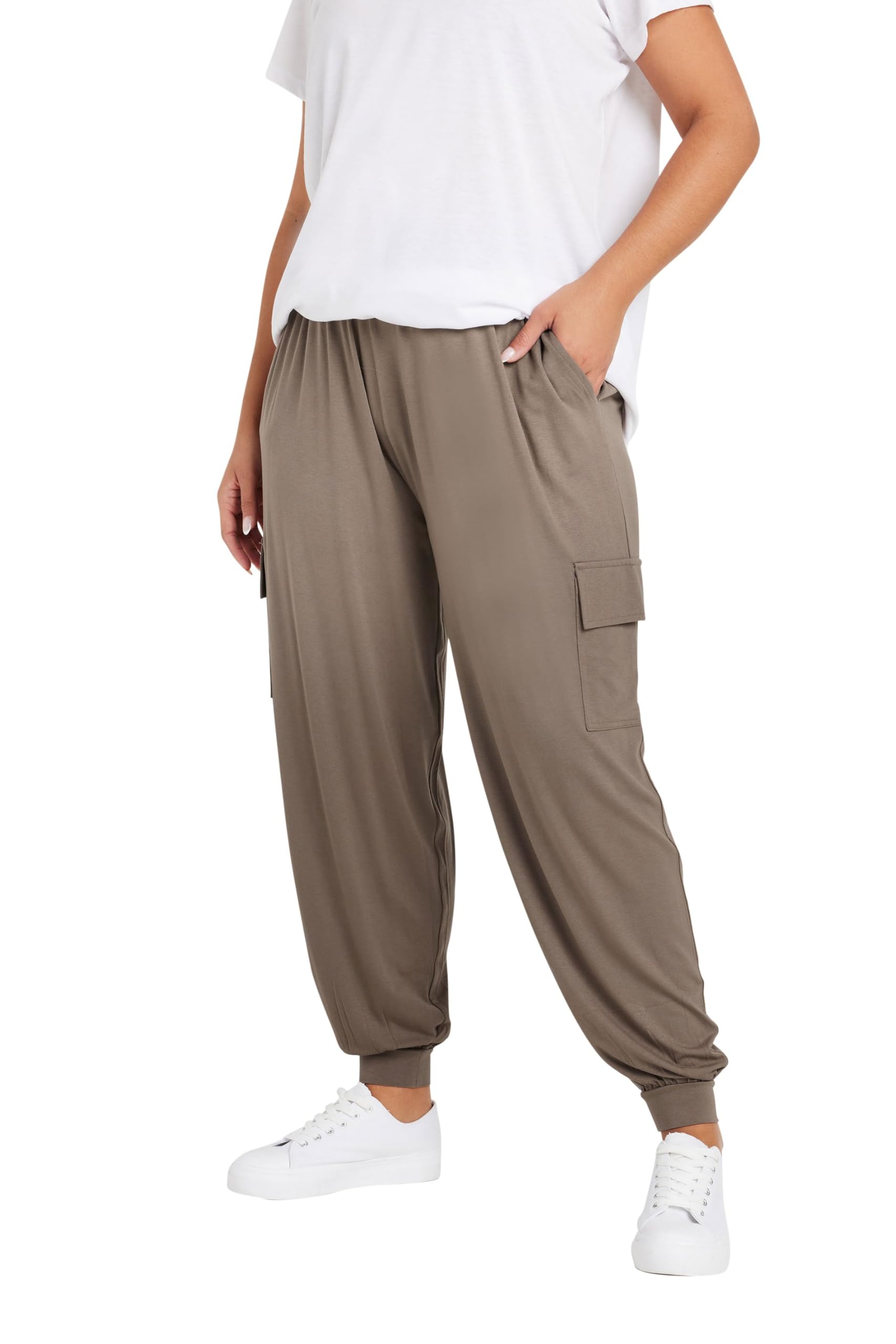 Yours Women's Brown Curve Cargo Harem Joggers - Plus Size Curve