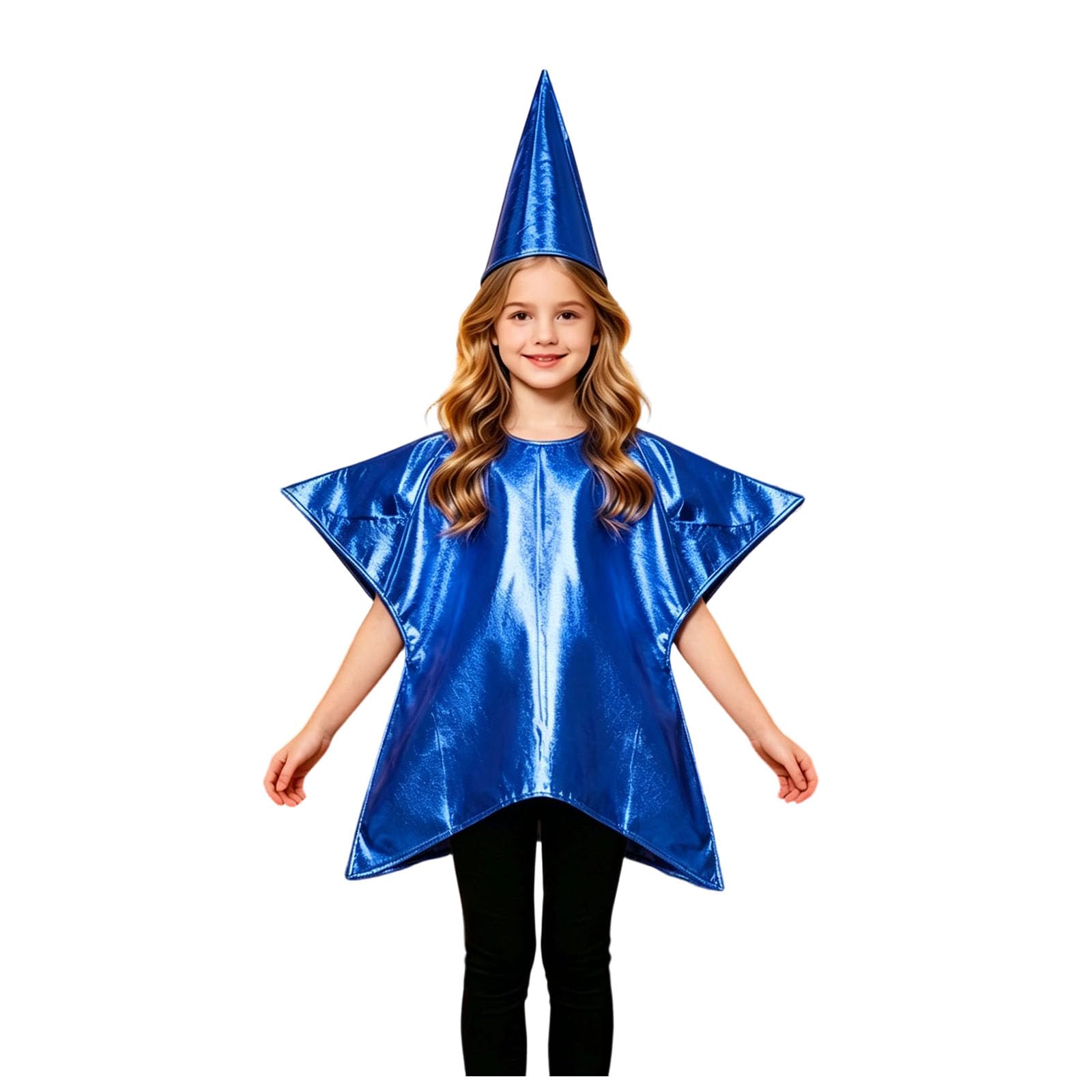 Gold Star Christmas Costume for Kids Adults, Shiny Fancy Dress Tabard for Nativity Play, Family Matching Xmas Performance Outfit with Headpiece for School Party Stage
