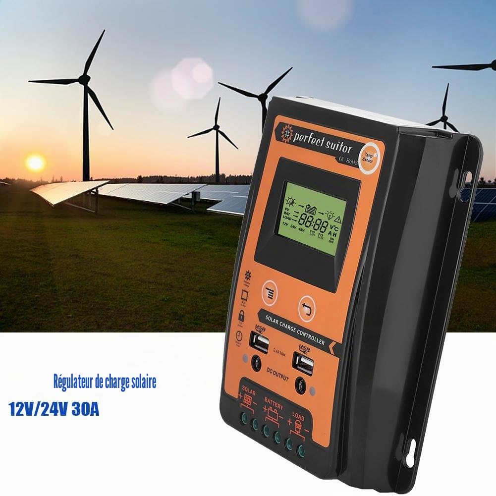Contrôleur de charge solaire Régulateur de batterie de panneau solaire Double affichage LCD USB 12V/24V 30A50A MPPT(30A)