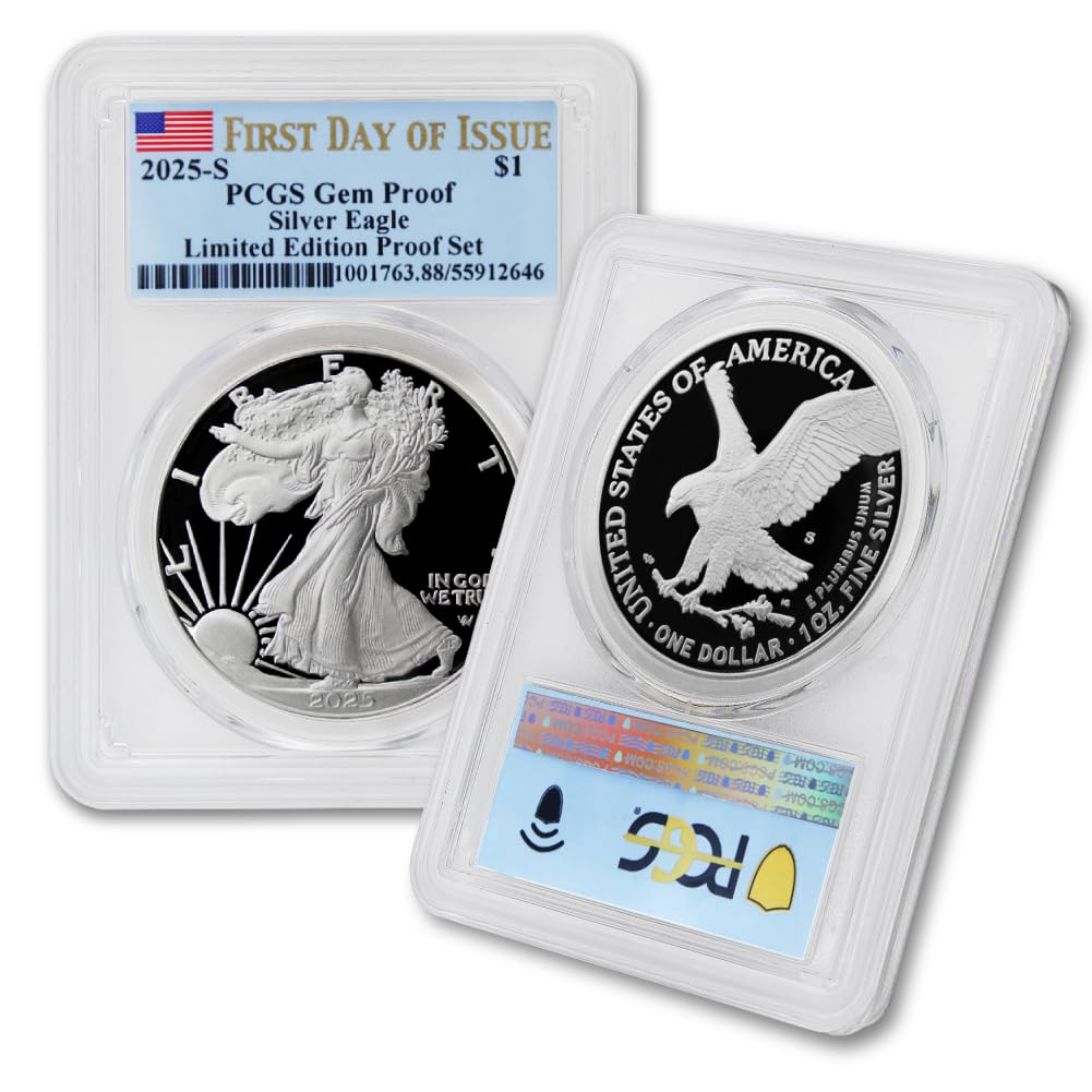 2025 S 1 oz American Silver Eagle Proof Coin Gem Proof (First Day of Issue - Limited Edition Set - Flag Label) $1 PCGS GEMPR
