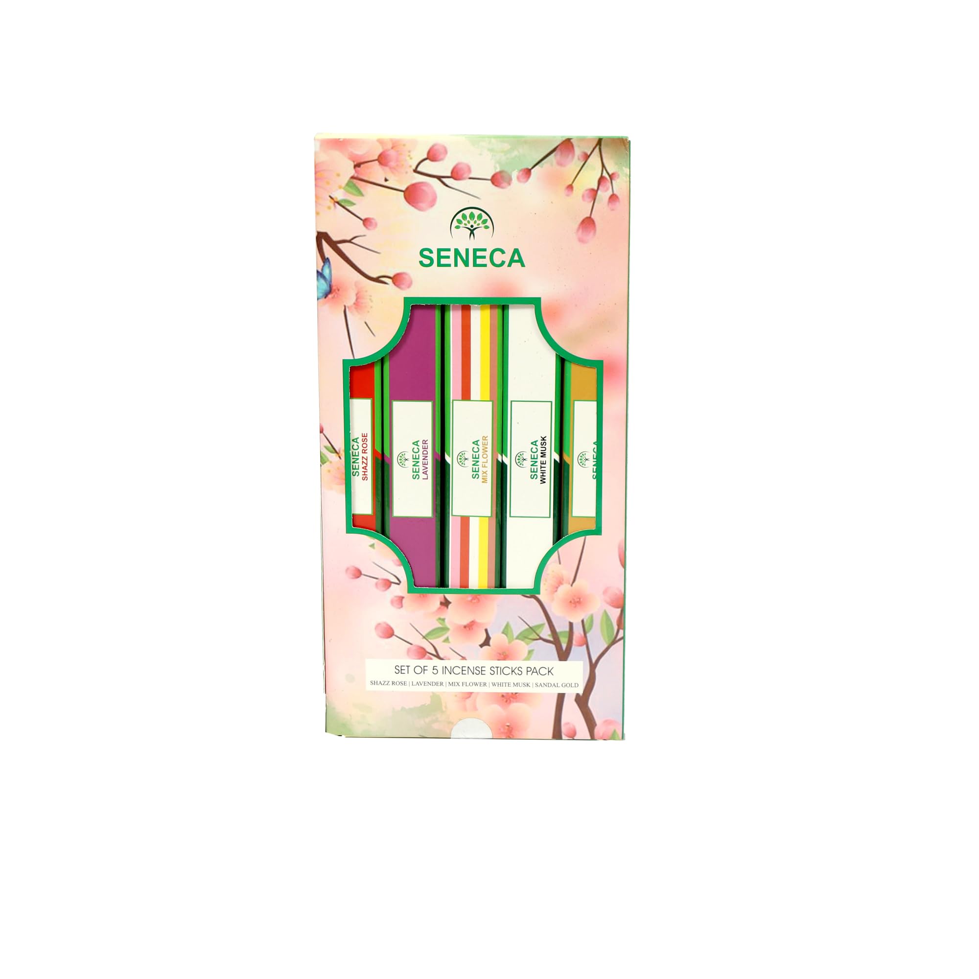 Seneca Fragrance Incense Stick, Premium Incense Sticks,Aromatherapy Pack with Shazz Rose, Lavender, Mix Flower, White Musk and Sandal Gold, Special Navratri and Gudi Padwa, Devotion, 5 in 1