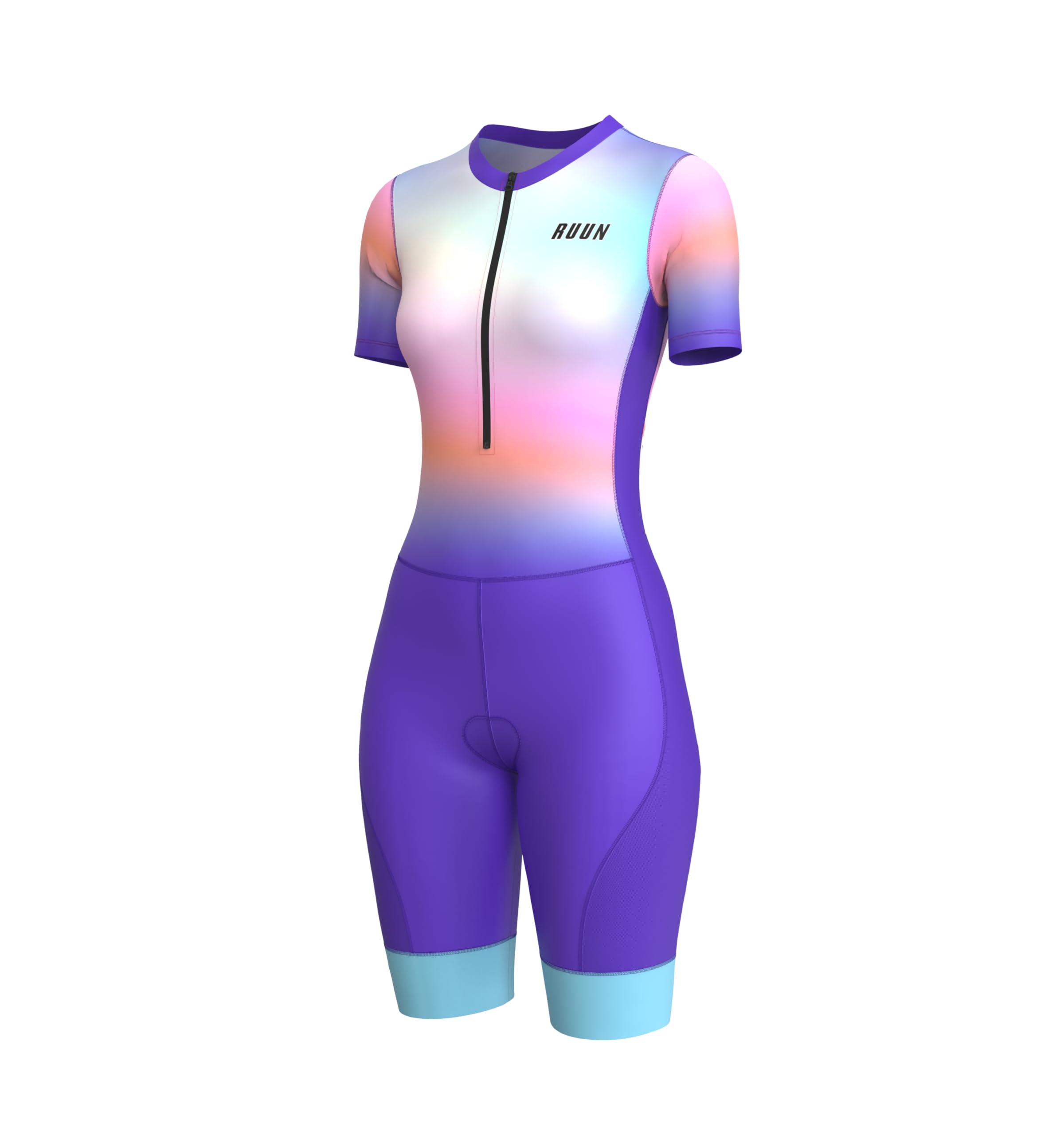 RUUN Traje de ciclismo para mujer, media manga con bolsillos, malla de triatlón, acolchado, con banda de fuerza y pinzas para las piernas