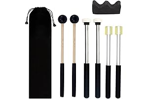3 Pairs Steel Drum Mallets with Durable Steel Tips and Ergonomic Birch Handles