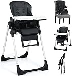 INFANS Chaise haute pour bébés & Bébés, Chaise haute pliable avec dossier réglable multiple, repose-pieds et hauteur de siège, plateau amovible, amovible PU Coussin en cuir, roues arrière intégrées (noir) (noire)