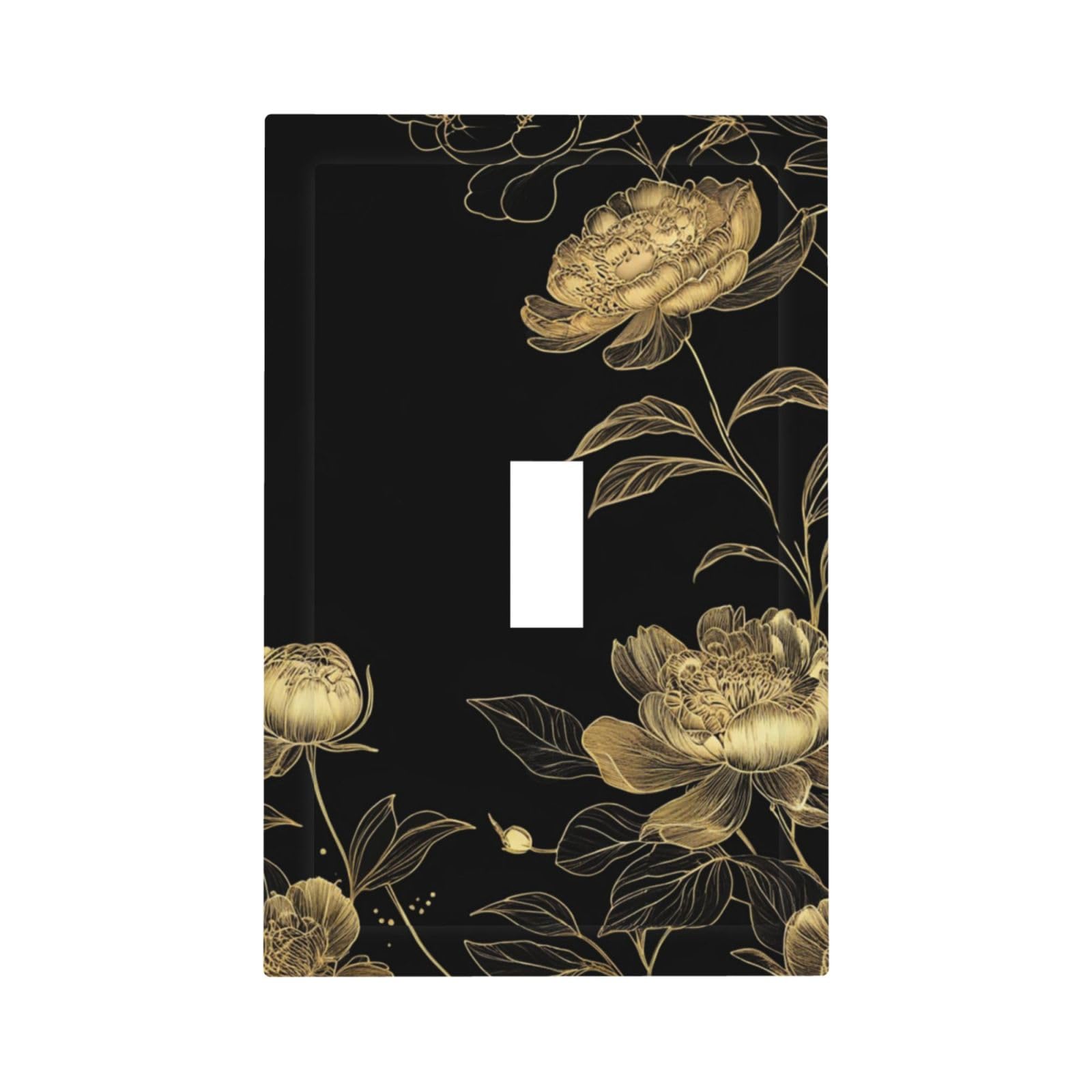 JDAKHD Black Gold Peony Light Switch Cover Plate Vintage 1 Gang Decorative Wall Plate Golden Flower Rustic Boho Floral Single Toggle Outlet Switch