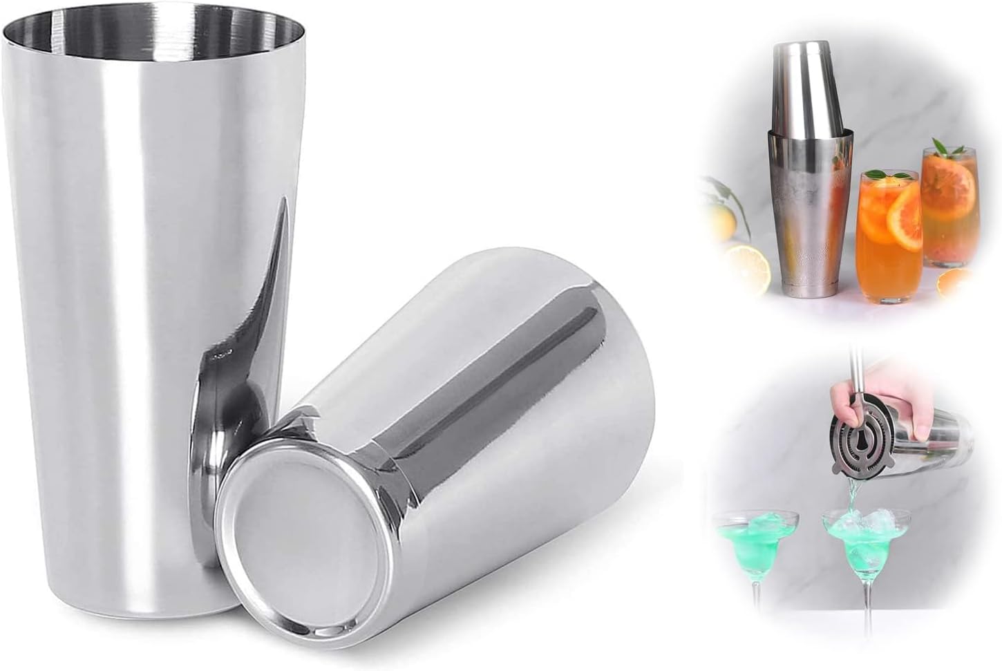 Boston Cocktail Shaker, 2-Piece All Stainless Steel Boston Shaker Tins, 18oz Weighted and 26oz Unweighted Boston Cocktail Shaker Bar Set for Professional Bartenders and Home Cocktail Lovers