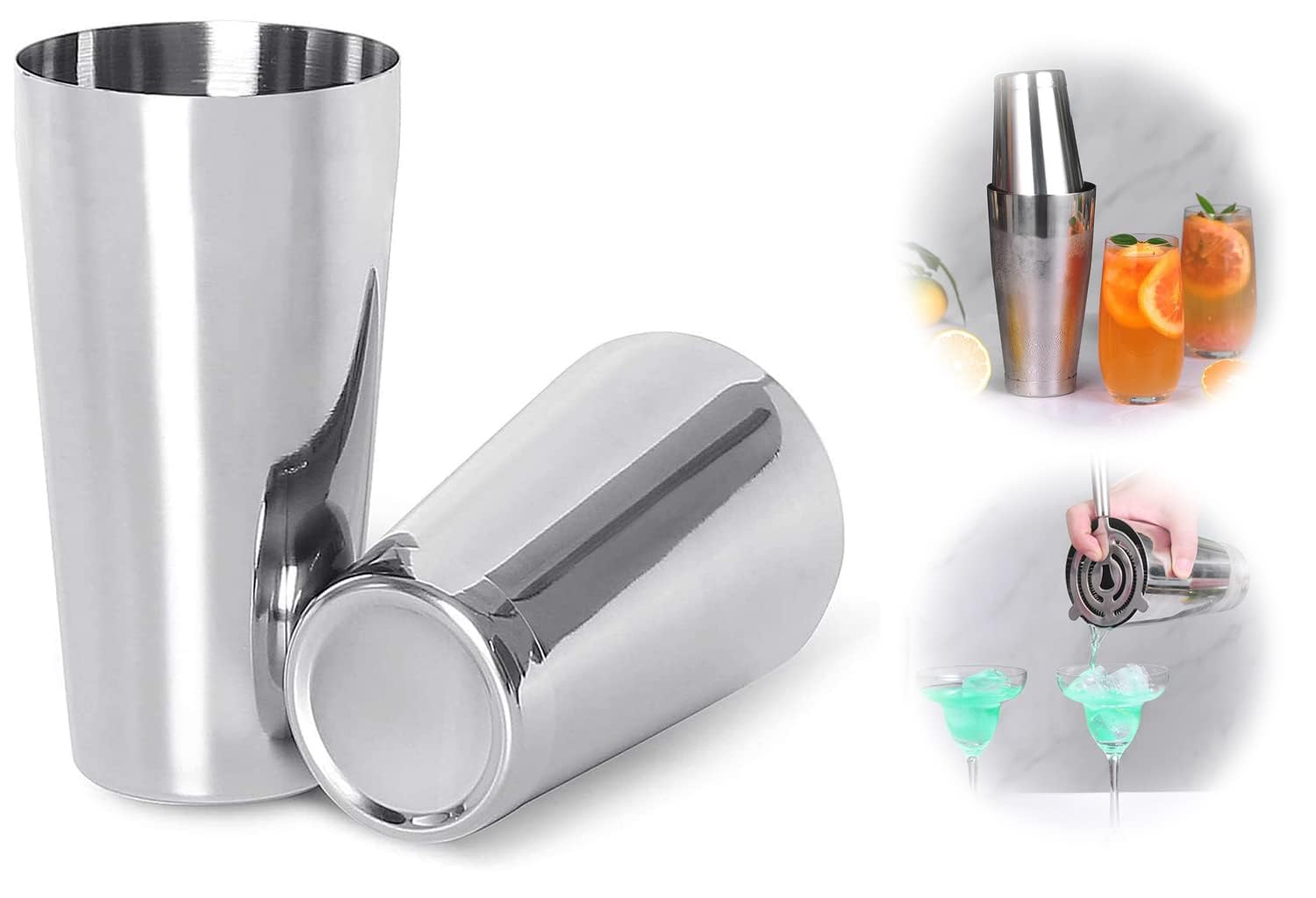Boston Cocktail Shaker, 2-Piece All Stainless Steel Boston Shaker Tins, 18oz Weighted and 26oz Unweighted Boston Cocktail Shaker Bar Set for Professional Bartenders and Home Cocktail Lovers