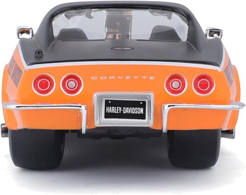 Miniatura 5 de Maisto 1970 Chevrolet Corvette Harley Davidson Negro/Naranja 1/24 Modelo de coche fundido a troquel