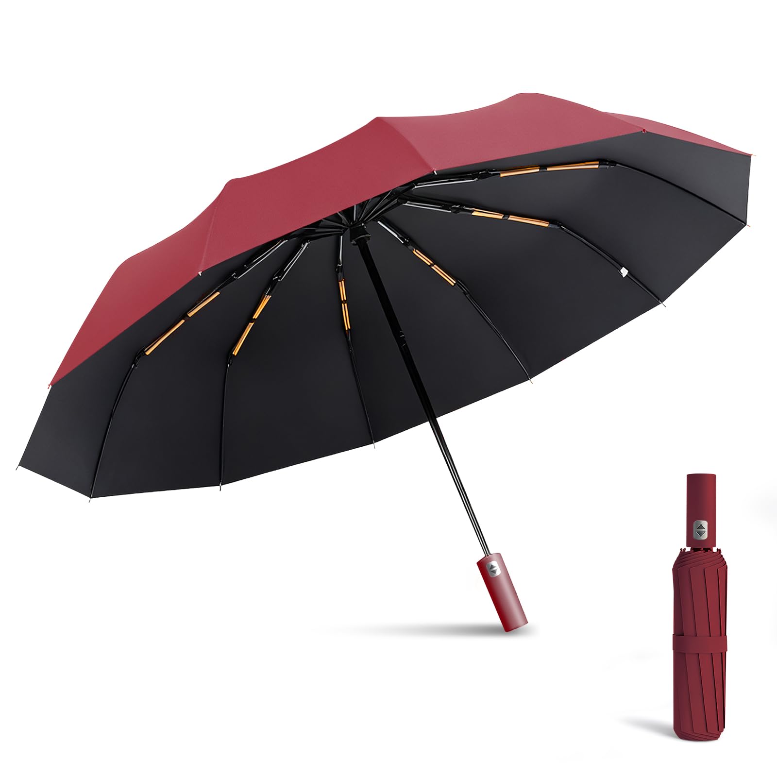 Exquisgoods 24K Sturdy Frame Windproof Umbrella Compact Automatic Travel Umbrella for Women & Men (Red)