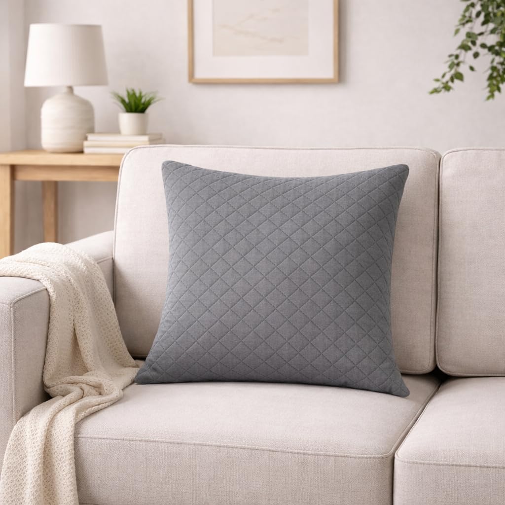 Premium Quilted Cushion Cover 20X20 Inch – Set of 5 | Decorative Throw Pillow Covers for Sofa, Couch or Bed, Square Cushion Covers – Home Décor (Solid Grey)-image-25
