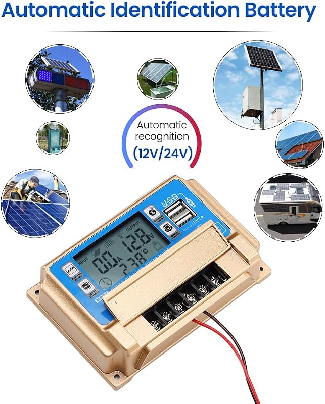 SUNYIMA 60A MPPT napelemes töltésvezérlő Bluetooth LCD kijelzővel és USB portokkal