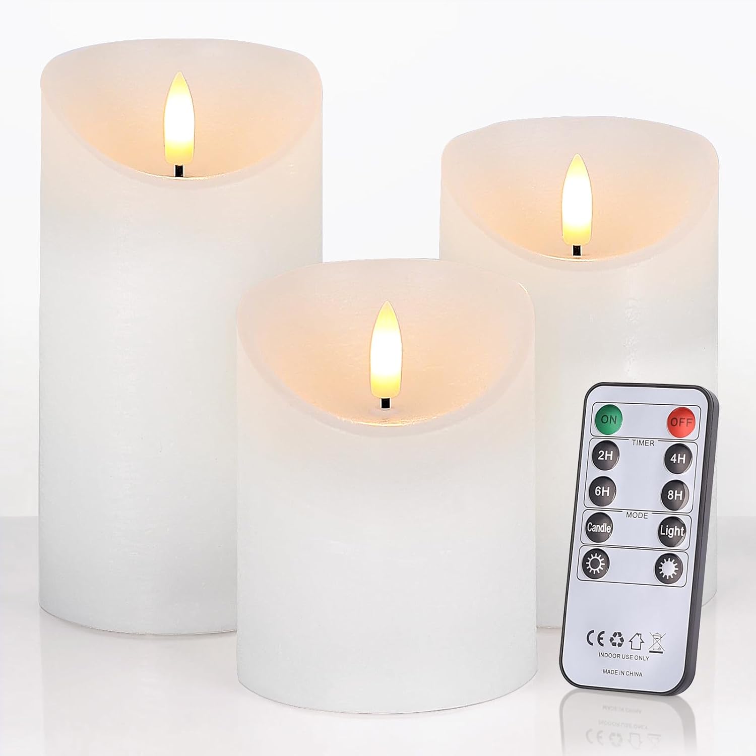 Flameless Candles with Remote & Embedded String Lights, Realistic 3D Wick LED Candles with Timer, White Acrylic Battery Operated Candles for Party, Wedding, Birthday, Home Decor, Set of 9