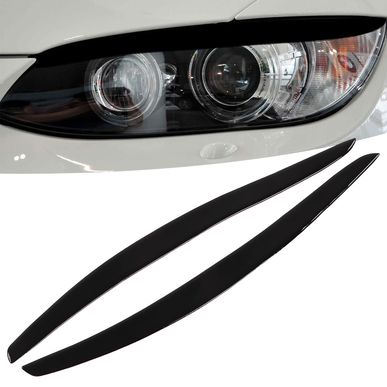 KIMISS Cejas de Faros de 2 Piezas, párpados de Faros, Adornos Negros Brillantes, para 3 Piezas Coupé e92 2006-2012