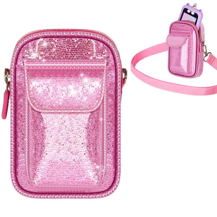 Teléfono inteligente para niños para niñas, bolsa universal para Luoba/para Yosfeng/para WEOLULI/para UCIDCI y más, bolsa de polvo con purpurina con correa de hombro extraíble para teléfono de