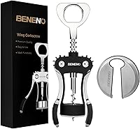 Vista 14 de Beneno Abridor de vino con tapón de silicona a prueba de fugas, sacacorchos de ala premium de aleación de zinc con abrebotellas multifuncional, Negro