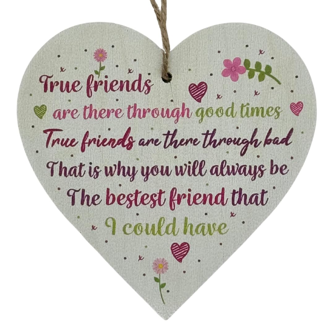 Second Ave Bestest Friend Wooden Hanging Heart Home Friendship Sign Plaque