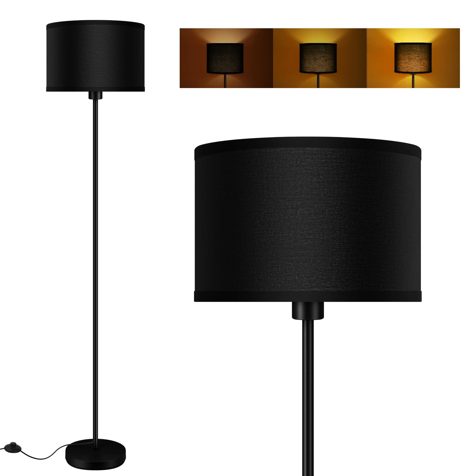 (similar)Floor Lamp Black, Standing Lamp, 59" Tall Lamps for Living Room, Simple Pole Lamp with Black Lamp Shade, On/Off Foot Pedal, Bright Dimming Lamp for Kids Room Bedroom Office Decor(Without Bulbs)
