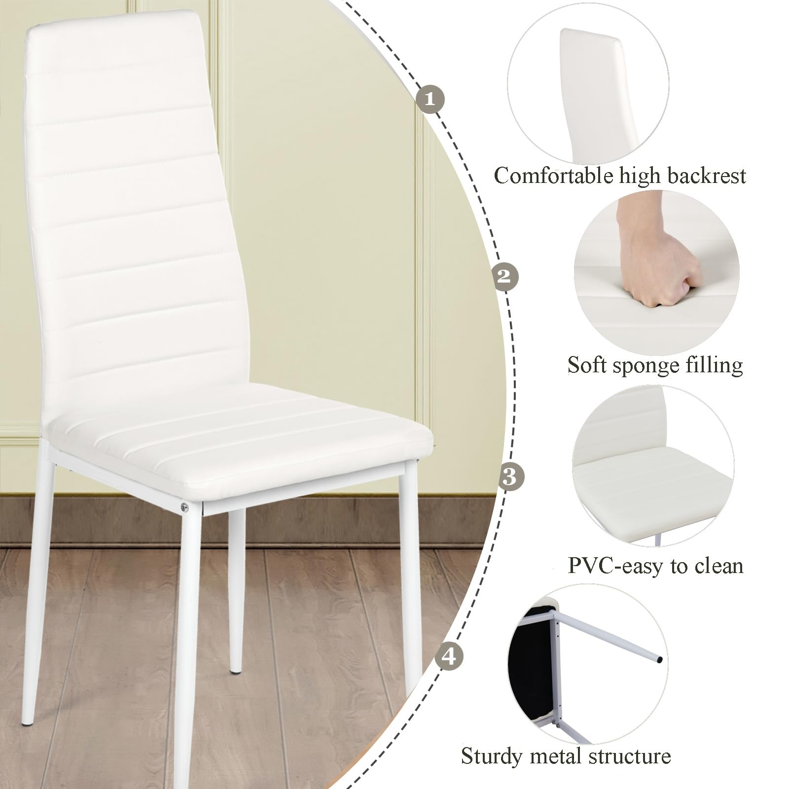 Set tavolo da pranzo allungabile 90-125 cm con 4 sedie, set tavolo e sedie in similpelle, risparmio di spazio, per piccolo spazio cucina, sala da pranzo e soggiorno (rovere + bianco)