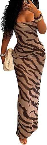 SOLY HUX Women's Summer Maxi Dress Animal Print Spaghetti Strap Bodycon Long Cam
