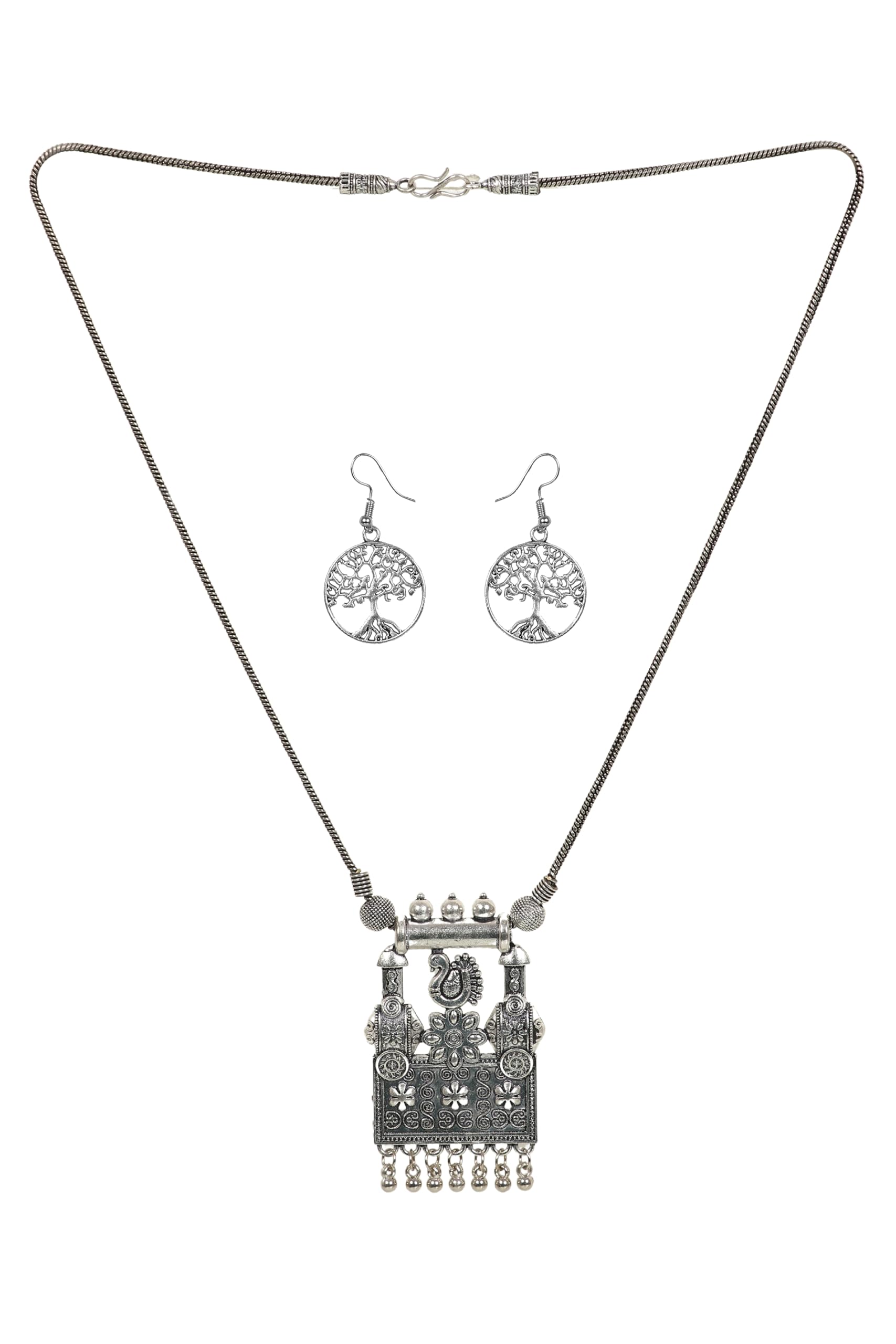 Statement Ethnic Traditional Designer Oxidised German Silver Chain Pendant Necklace Earrings Jewelry Women Girls (B0D7C7P728) Amazon Price History, Amazon Price Tracker