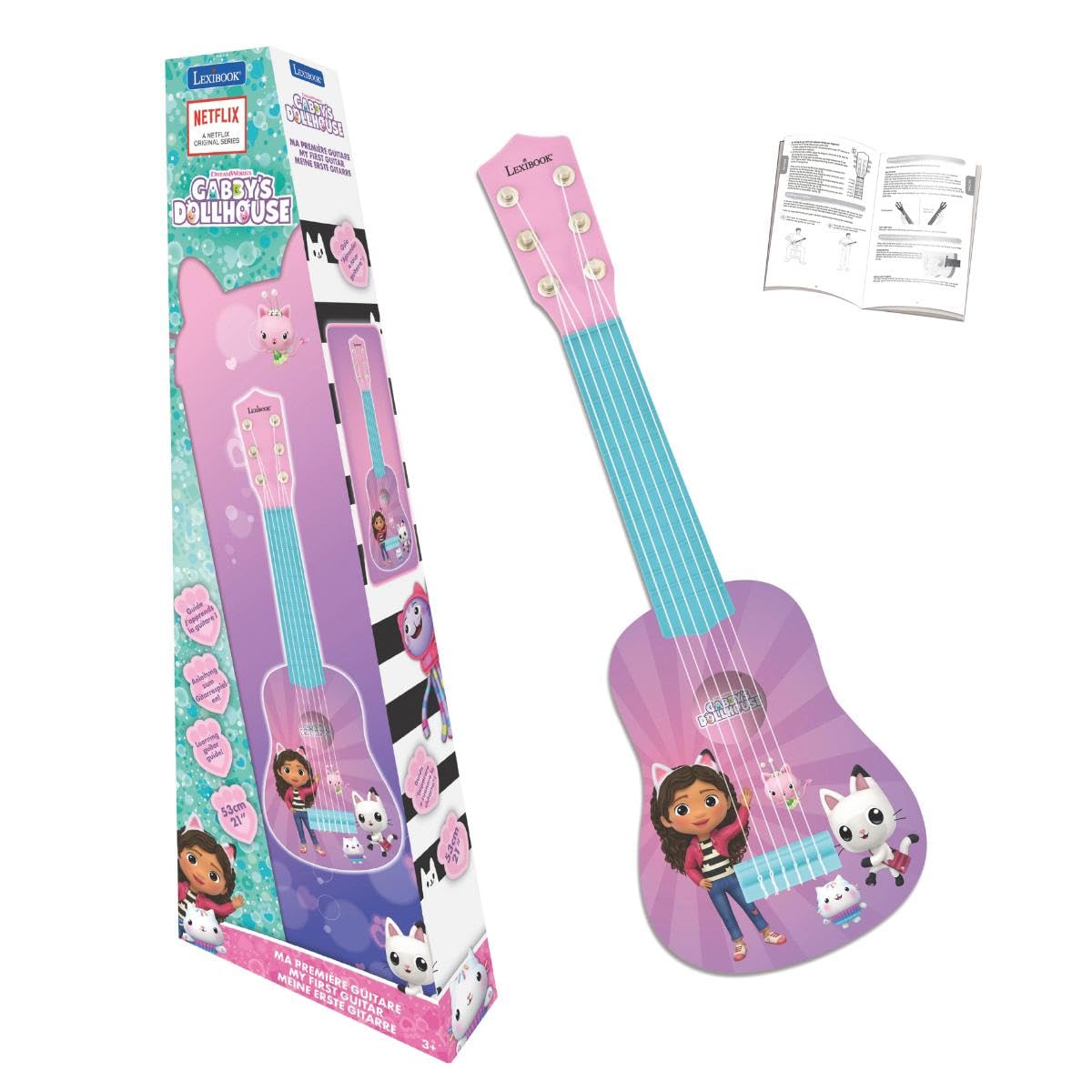 Lexibook, Gabby's Dollhouse, My first guitar for children, 6 nylon strings, 53 cm / 21'', Guide included, Pink, K200GDHLXB