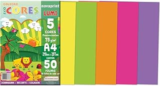 Bloco Criativo A4, Novaprint, Lumi, PCL000021, 210x297mm, 5 Cores Fluorescentes, 50 Folhas