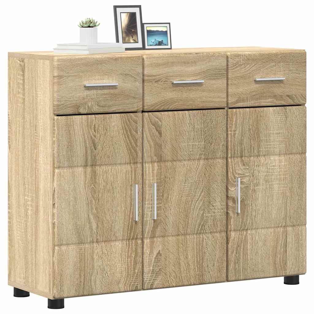 Credenza Florin Sonoma Rovere 88,5 x 30,5 x 73 cm Moderno Armadio in legno con 2 ante a cerniera e 3 ripiani in legno di quercia durevole per soggiorno, corridoio, camera da letto