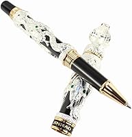 Vista 4 de Gullor Bolígrafo Rollerball Negro y Plata Antigua Serpiente Patrón 3D (blanco y negro)
