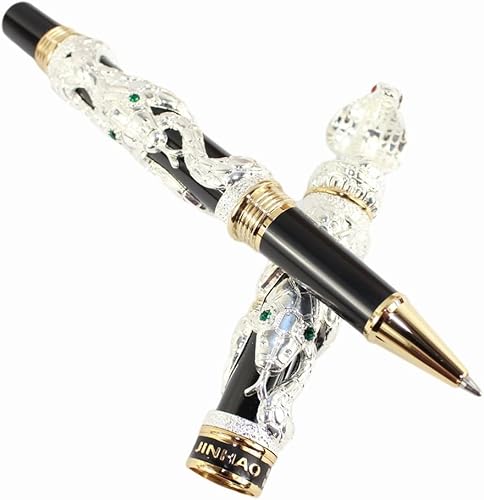 Miniatura 4 de Gullor Bolígrafo Rollerball Negro y Plata Antigua Serpiente Patrón 3D (blanco y negro)